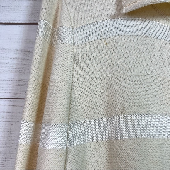 St. John Sport White Cream Striped Cardigan Wool Sweater Size L FLAWS - Picture 5 of 16